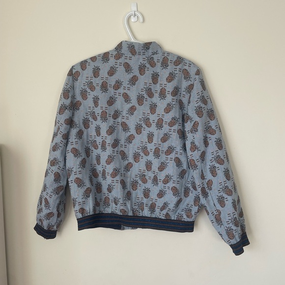MADE IN ITALY - Luna Allegra - Light Blue Pineapple-Print Bomber Jacket - Medium - Picture 5 of 5